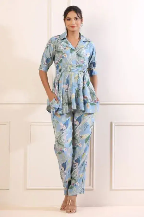 Botanical Russian Silk Sky Blue Co-Ord Set