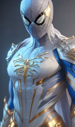 spiderman in white and gold armour style suit