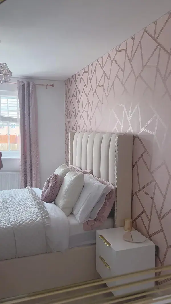 Blush Pink Girls Bedroom with gold accessories