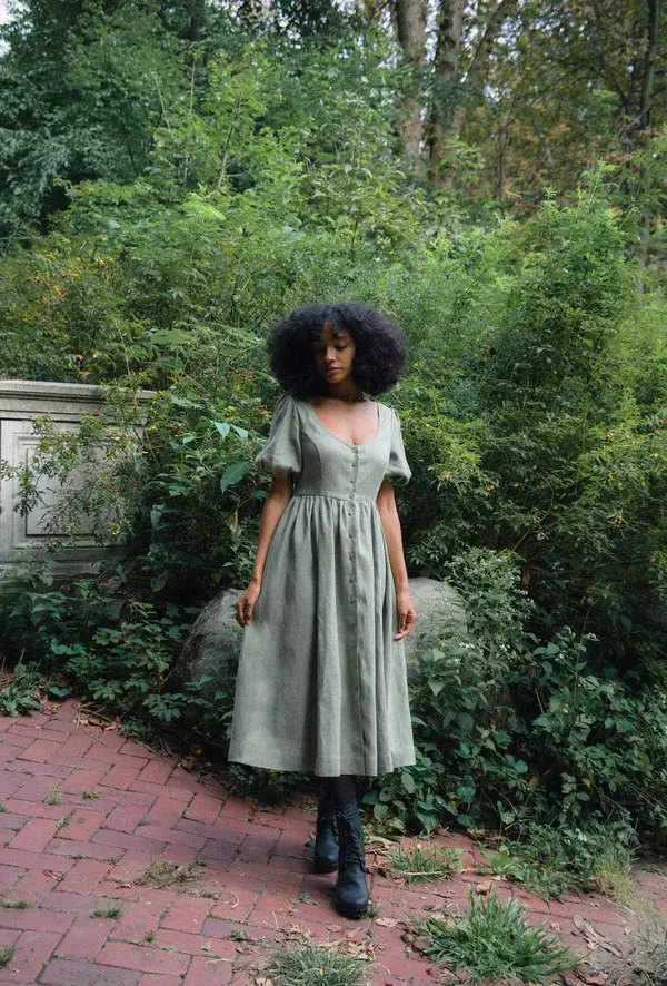 Maeve Dress in Sage Linen | Of Her Own Kind