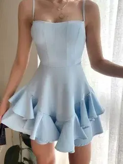 2022 Homecoming Dresses A-Line Short Blue Stretch Crepe Ruffles