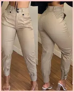 Women's High Waist Khaki Casual Trousers Pants | Trouser Pants Pattern