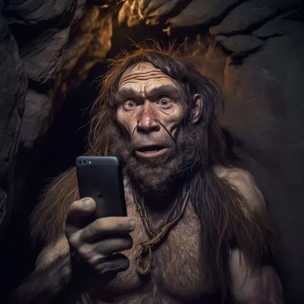 cavemen with cellphone