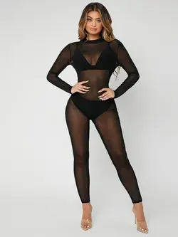 Backless Sheer Mesh Jumpsuit