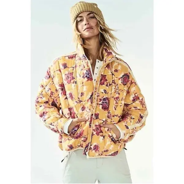 Free People Pippa Printed Packable Puffer Jacket Golden Floral Quilted Coat