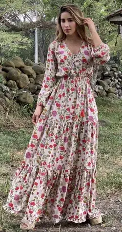 Floral Print long Chiffon A-Line Summer maxi dress