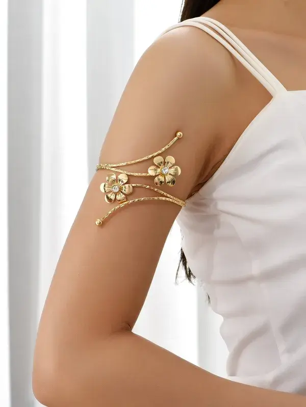 Rhinestone & Flower Decor Arm Cuff