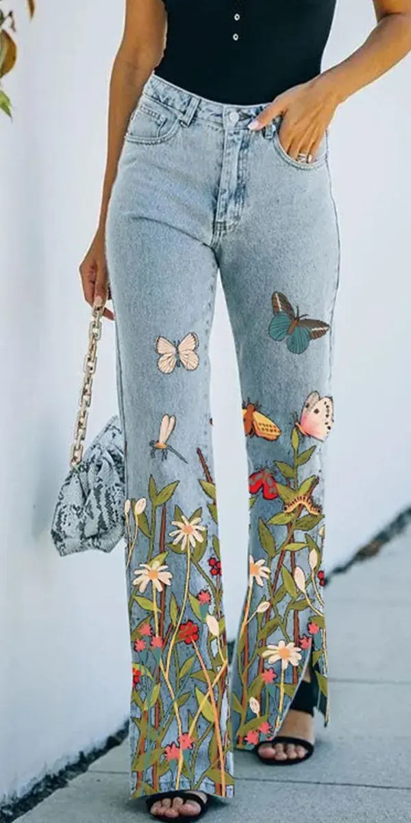 Shop Now >>Hot Sale Retro Mid-rise Jeans Flare Slit Denim Pants S-3XL