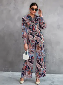 Paisley Print Blouse & Wide Leg Trousers