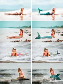 10 Mermaid shimmer tails Clipart, Photoshop Overlays, sea beach Ocean Water  baby child  girl women