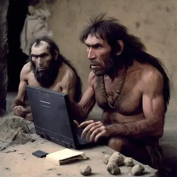 cavemen with computer