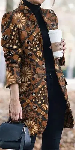 Order This>>Vintage Print Collarless Buttons Pockets Blazer&Coat