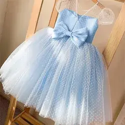 Fancy Girls Dress Birthday Party Princess Dress Lace Kids Ball Gown Elegant Dress Casual Children Tulle Dots Dress Size 4-10T 07-9