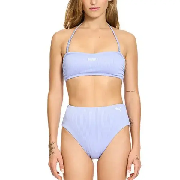 Puma Bandeau Bikini Swimsuit Top | Purple | Regular Medium | Swimsuit Tops Bandeaus | Removable Straps|Stretch Fabric|Adjustable Straps|Lined|Removable Cup|Tag Free