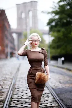 Brown Vintage Pencil Dress