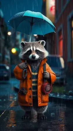 Raccoon with umbrella