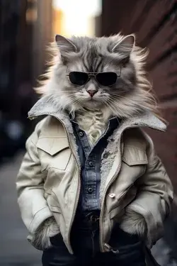 Stylish Cat in Jeans and Sunglasses Wall Decor