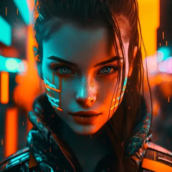 Image from Artificial Intelligence – Beautiful girl, confident look, fantasy, cyberpunk