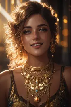 Lady wearing golden jewels