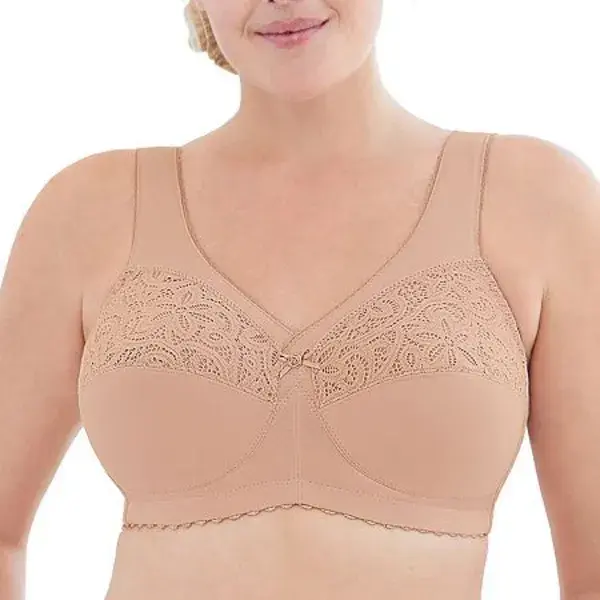 Glamorise Cotton Magic Lift Support Wireless Unlined Full Coverage Bra-1001, G , White