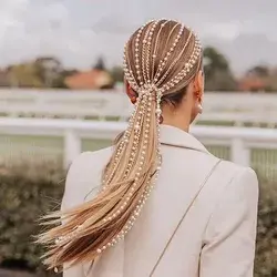 Simulated Pearl Long Tassel Chain Hair Clip