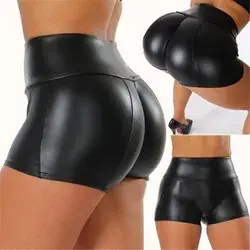 Leather Pu Women's Pants Sexy Nightclub Shorts - Brown / 3XL