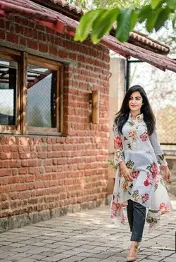 Franch crape with Floral western printed white kurti