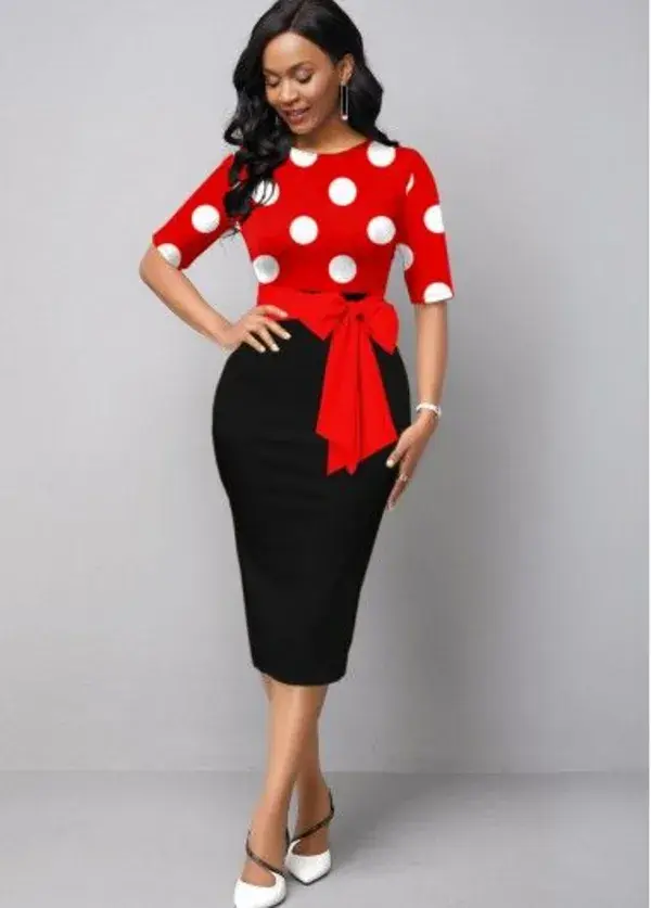 Christmas Dress Holiday Dress Christmas Red Polka Dot Midi Dress ROTITA Polka Dot Short Sleeve Round Neck Belted Dress