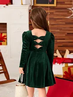 Niñitas Vestido con lazo trasero de terciopelo