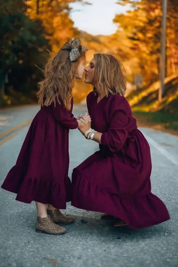 We Designed a Dress! Burgundy Corduroy Wrap Dress - Something Delightful Blog #mommyandme #twinnings