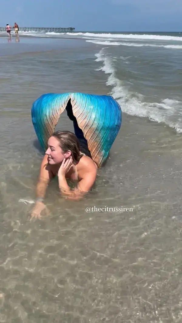 @thecitrussiren mermaid on a beach | mermaid tail | Finfolk productions | myrtle beach