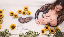 Black Lace Nursing / Breast feeding Sunflower Milk Bath Photography 