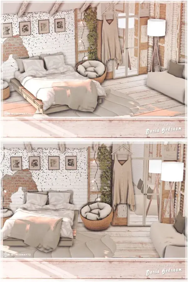 The Sims 4 Cozy Bedroom. Custom Content was used. Download on The Sims Resource.