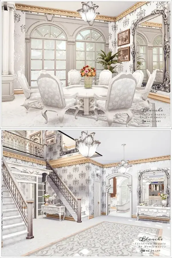 The Sims 4 nocc Victorian Beauty Home interior.