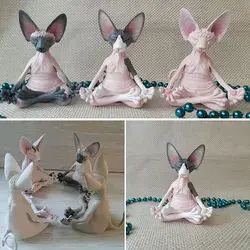 1pc Meditating Hairless Cat Sculpture, Simulated Cat Statue, Gnome Animal Resin Statue, Animal Statue For Micro Landscape Flowerpot Lawn Yard Garden Fish Tank, Ornament For Home Office Desktop Living Room Book Shelf Tv Bar Cabinets