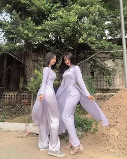 White ao dai & white satin trousers