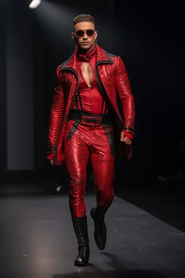 Midjourney, runway, male, model, man, moda masculina, moda homen