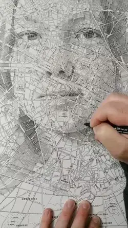 Cross hatching drawings over maps. By @edfairburn