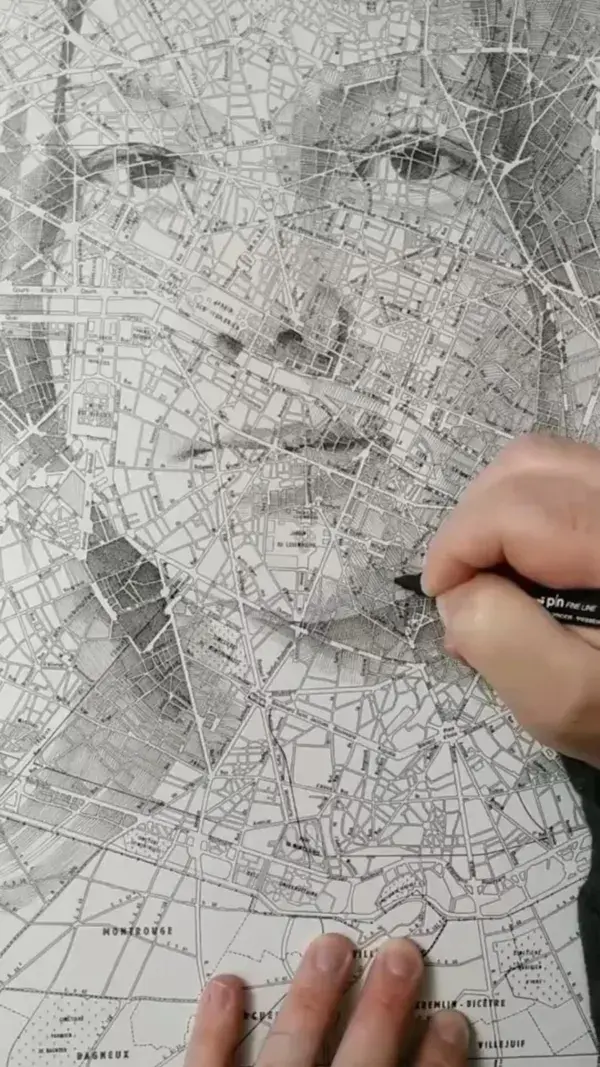 Cross hatching drawings over maps. By @edfairburn