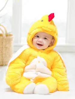 Baby 3D Wing Design Button Front Flannel Jumpsuit