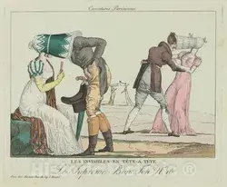 Art Print : Les Invisibles en tête-à-tête (Tête-à-Tête with Poke Bonnets), c. 1805 - Vintage Wall Art