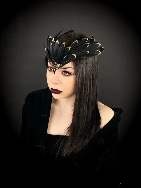 Black Bird Tiara, Phoenix Bird Fascinator, Fairy Bird Headpiece, Crown with Feathers, Crown Fantasy Gothic