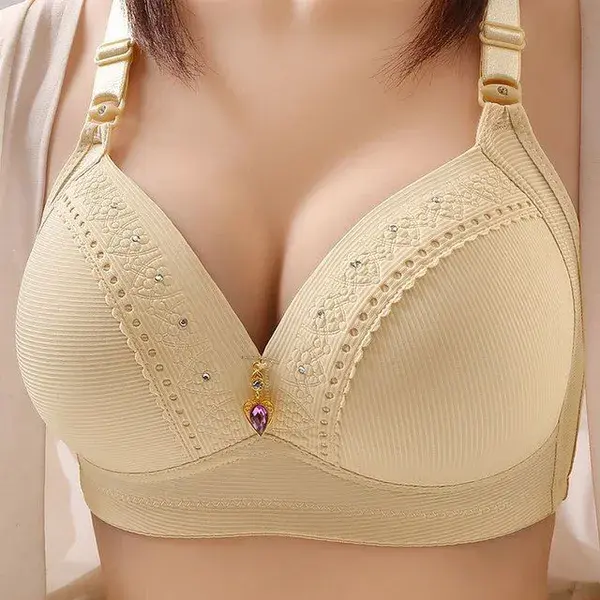 Full Cover Cup Adjustable U-Shaped Back Plus Size Women's Bra - Red bean paste / 90B