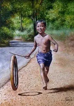 A little boy on watercolor Painting
