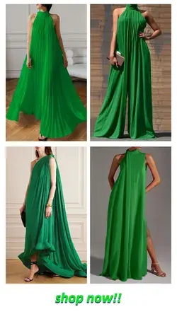 A-Line Sleeveless Pleated Solid Color Halter-Neck Maxi Dresses