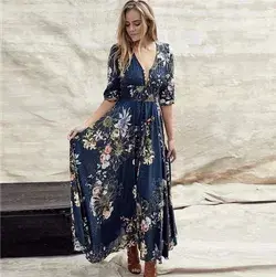 Bohemian Long Maxi Dress Floral Print Retro