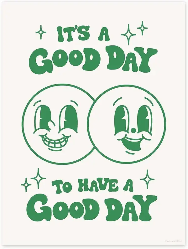 Retro Poster Wall Art Print, Retro Aesthetic Room Decor, Positive Quote Good Days Ahead Art Print, Pink Green Pastel Vintage Nostalgia Poster 12X16 Inches - It's a Good Day Cream Green