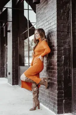 Midi Sweater Dress and Slouchy Snakeskin Boots