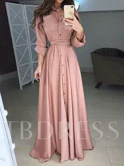 Long Sleeve Lapel Split High Waist Women's Maxi Dress