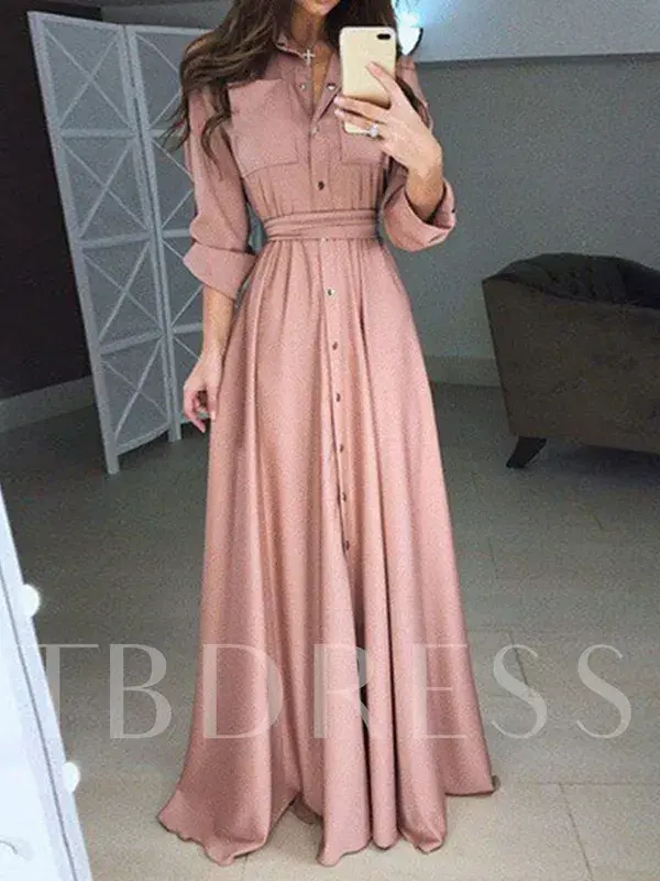 Long Sleeve Lapel Split High Waist Women's Maxi Dress